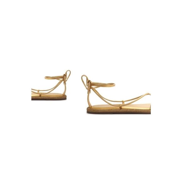 SCHUTZ Kittie Crystal Embellished Metallic & Nappa Leather Wraparound Flat Sanda - Picture 4 of 12